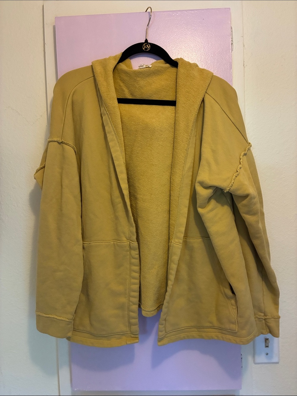Eileen Fisher Mustard Yellow Open-Front Hooded Sweatshirt
